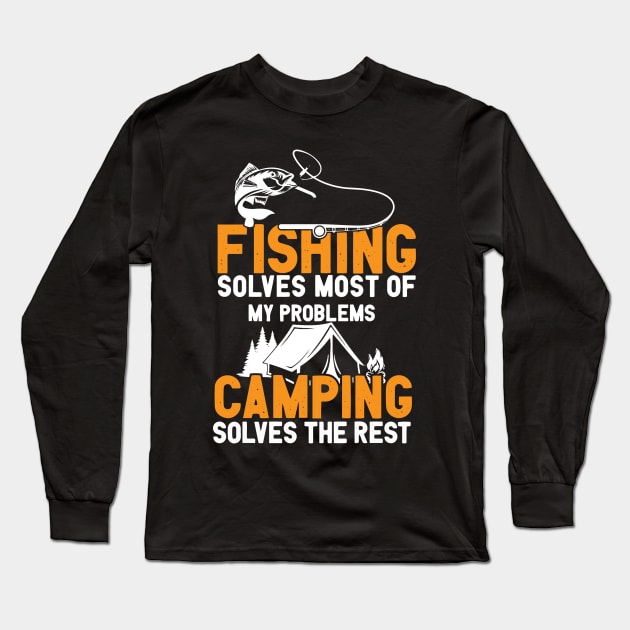 Funny Fishing Gift, Fishing Solves Problems Long Sleeve T-Shirt by Wicked Zebra